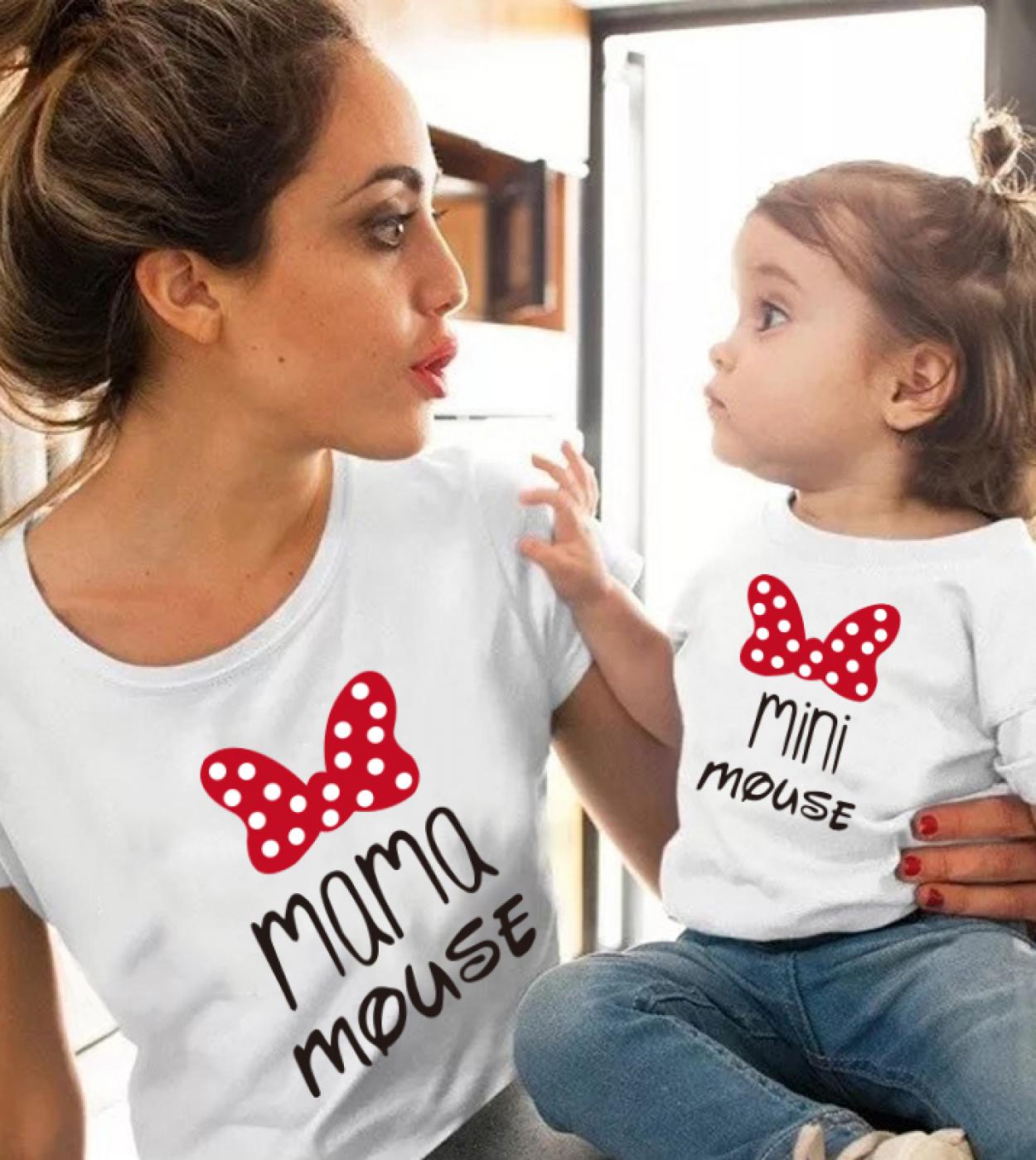1pcs Minimama Mouse Tshirt Family Matching Clothes Summer Fashion Cotton Tops Mother And Daugther Family Looks Clothing