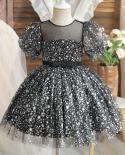 Evening Party Princess Dress For Toddler Girl Star Sequined Bowknot Tulle Ball Gown For Birthday Girls Formal Gala Prom 