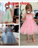 4 10t Girls Fluffy Princess Dress Girl Dots Ruffle Sleeve Tulle Tutu Gown Flower Girls Dresses For Wedding Kids Birthday