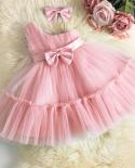 Newborn Girl Tutu Dress Headband Outfit Bowknot Clothes Baby Summer Dress Infant Party Wear Christening Gown 1 Year Birt