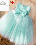 Fancy Elegant Princess Dress For Girls Lace Long Sleeve Backless Bow Tule Tutu Dress For Children Wedding Party Costume 