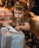 Girls Golden Sequin Shiny Tutu Dress Kids Snowflake Christmas Princess Costume For Evening Children Birthday Party Cloth