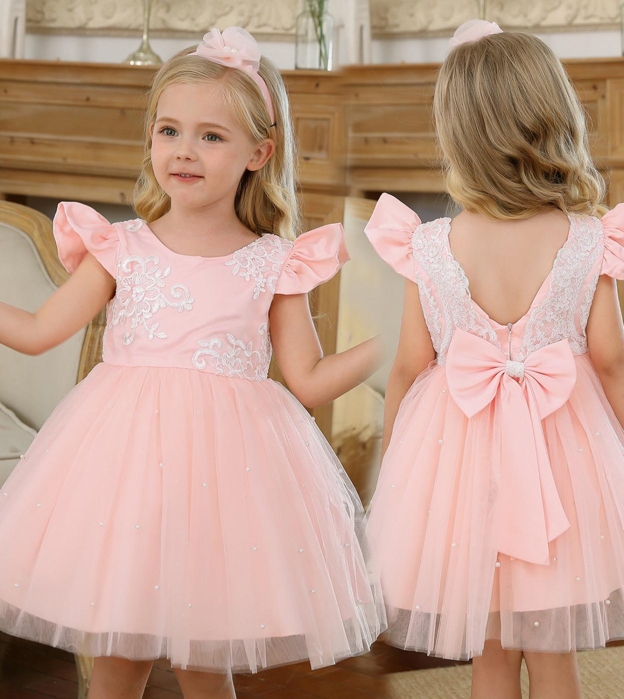 18,99 US$-Vestido de cumpleaños de 1 año para niña, vestido de bautizo de  encaje infantil con perlas de princesa, ropa para niñas pequeñas-Description