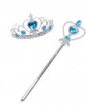 Princess Girls Kids Princess Dress Up Accessories Crown Braid Wand Wig Blue Gloves 4pcs Sets Magic Stick  Kids Headwear