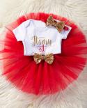 Flower Headband Short Sleeve Top And Tutu Dress Outfits 3pcs For 1 Year Baby Girls First Birthday Party Cotume Newborn C