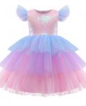 Summer Unicorn Dresses For Girls Costume Princess Dress Rainbow Sequin Kids Birthday Party Children Flower Wedding Gown 