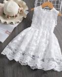 Summer Toddler Girls Lace Cake Dress Kids Sleeveless Floral Mesh Wedding Dresses Children Clothing For Baby Girls 3 To 8
