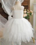 Elegant Girls Princess Dress Kids Birthday Wedding Party Layered Tulle Dresses Baby Girl White 1st Communion Sleeveless 