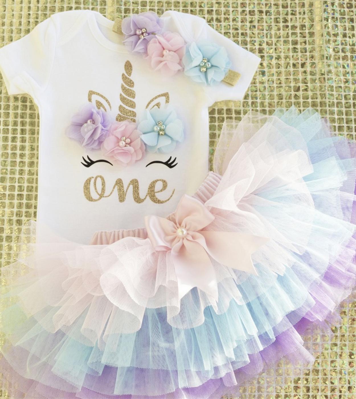 1st Birthday Outfits Baby Girl Clothes Fluffy Children Ballet Skirts With Headband Cotton Romper Infant Clothing Suits F