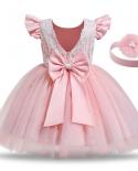12 Month Cute Baby Lace Floral Big Bow Princess Dress Infant 1st Birthday Party Ball Gown Newbron Kid White Baptism Tutu
