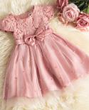 12 Month Cute Baby Lace Floral Big Bow Princess Dress Infant 1st Birthday Party Ball Gown Newbron Kid White Baptism Tutu