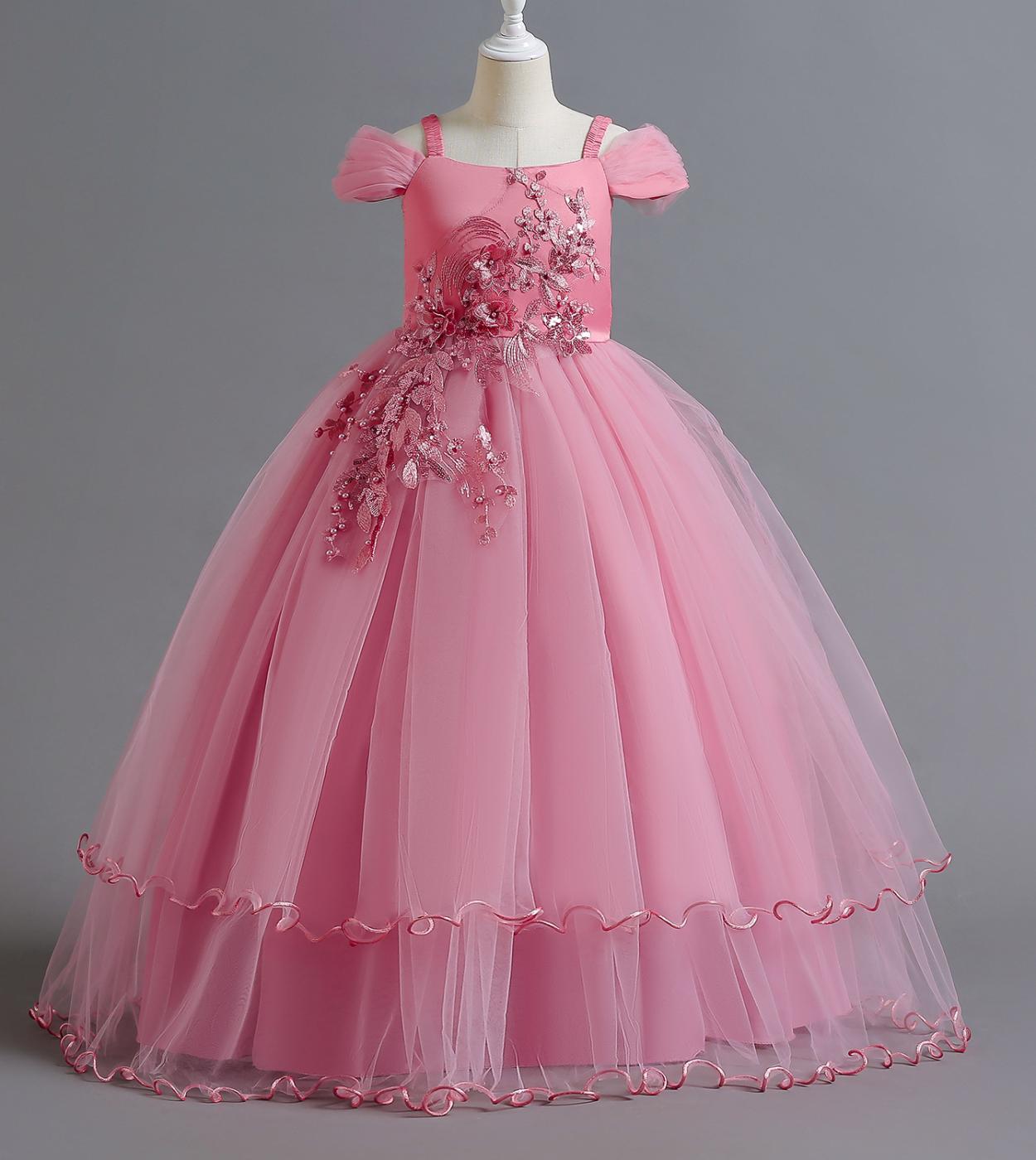 US 22.85 Pink Flower Girl Dresses For Wedding Ceremony Big Girl Birthday Party Cloth Elegant Girl Foraml Gala Long Robe New Year Description