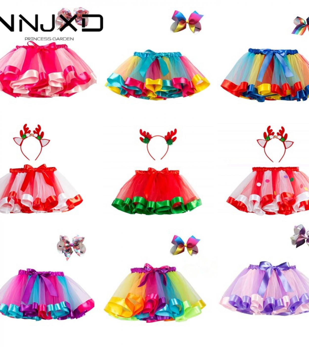 Baby Girls Christmas Skirt Tutu Rainbow Party Girls Skirt Childrens Princess Mini Skirt With Headband New Year Red Kids
