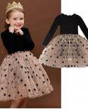  Brand Lace Polka Dotted Dress For Girls Mesh Princess Birthday Party Dress Elegant Prom Gown 38y Kids Childrens Dresse