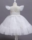 Flower Girls Wedding Princess Dresses  Bow Backless Tulle Tutu Clothes For Children Kid Fancy Evening Baptism Party Cost