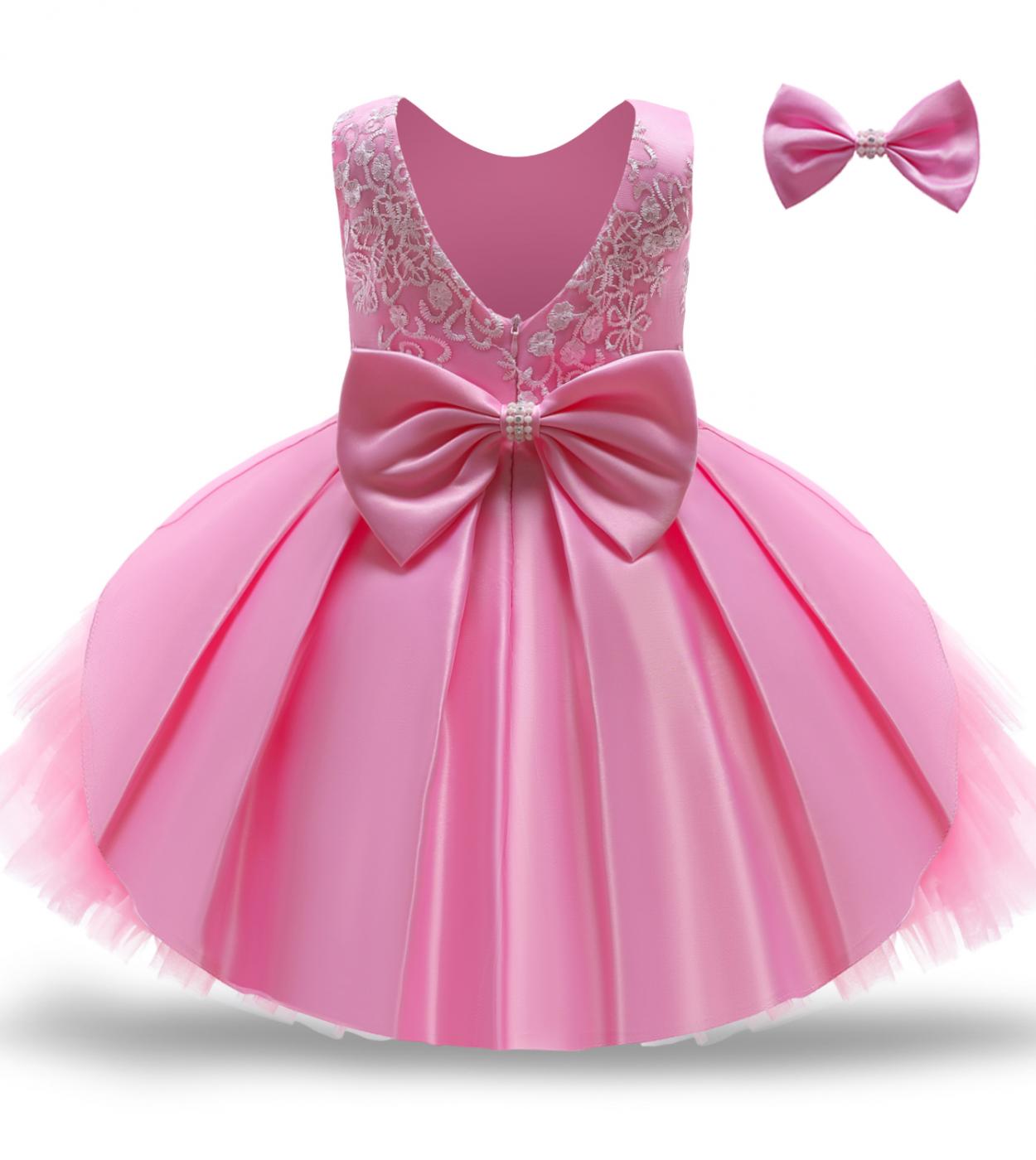 Cute Girl Pink Princess Dress Baby Girl 1st Birthday Party Bow Floral Wedding Costume Newborn Babi Beach Festival Fluffy