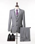 Mens Single Breasted Grey Western Fittings Business Office Daily Banquet Wedding Groom 3 Piece Set