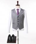 Mens Single Breasted Grey Western Fittings Business Office Daily Banquet Wedding Groom 3 Piece Set