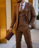 High Quality Brown Male Tuxedo Wedding Business Spring Autumn Bespoke Mens Suits 3 Pieces Jacketpantsvest Trajes De H
