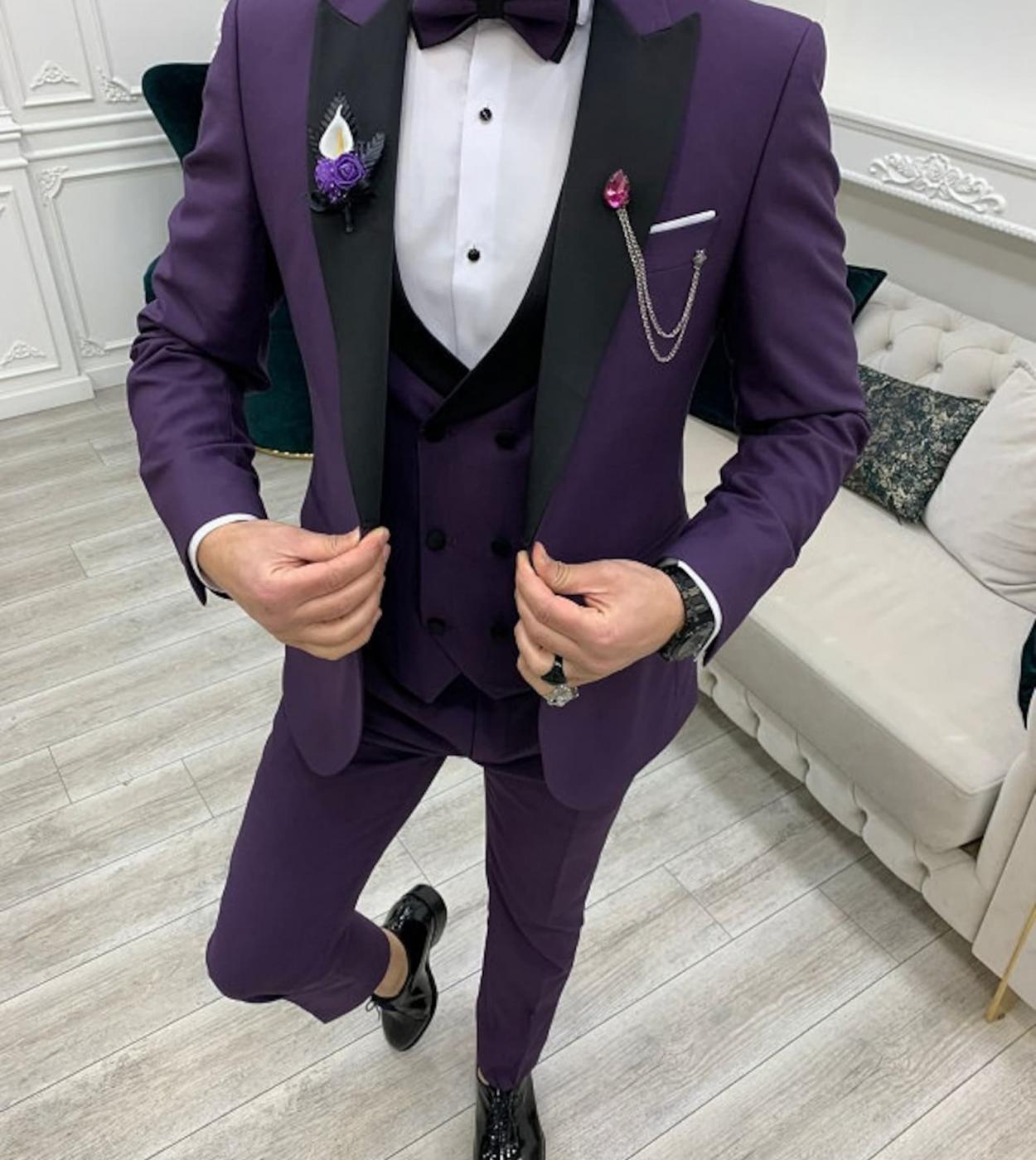 Purple High Quality Mens Suits Good Sewing Blazer For Wedding Prom Wear Three Pieces jacketpantsvest Conjuntos De C