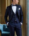 2022 Tailored Navy Blue Italian Wedding Tuxedo Mens Slim Fit Groom Outfit 3 Piece
