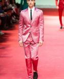 Latest Coat Pant Designs Hot Pink Satin Men Suit Custom Slim Fit Tuxedo 3 Piece Gentle Suits Prom Party Blazer Terno Mas