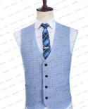 2023 Classic Lattice Denim Blue Men Suits Three Pieces Fashion Wedding Suit Jacket Tuxedos For Men High Qualit Casual Oc