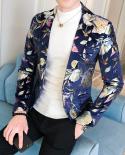 Mens Spring And Autumn New Splicing Floral Small Suit Jacket Casual Slim Daily Suit Collar Three Dimensional Patch Pock