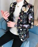 Mens Spring And Autumn New Splicing Floral Small Suit Jacket Casual Slim Daily Suit Collar Three Dimensional Patch Pock