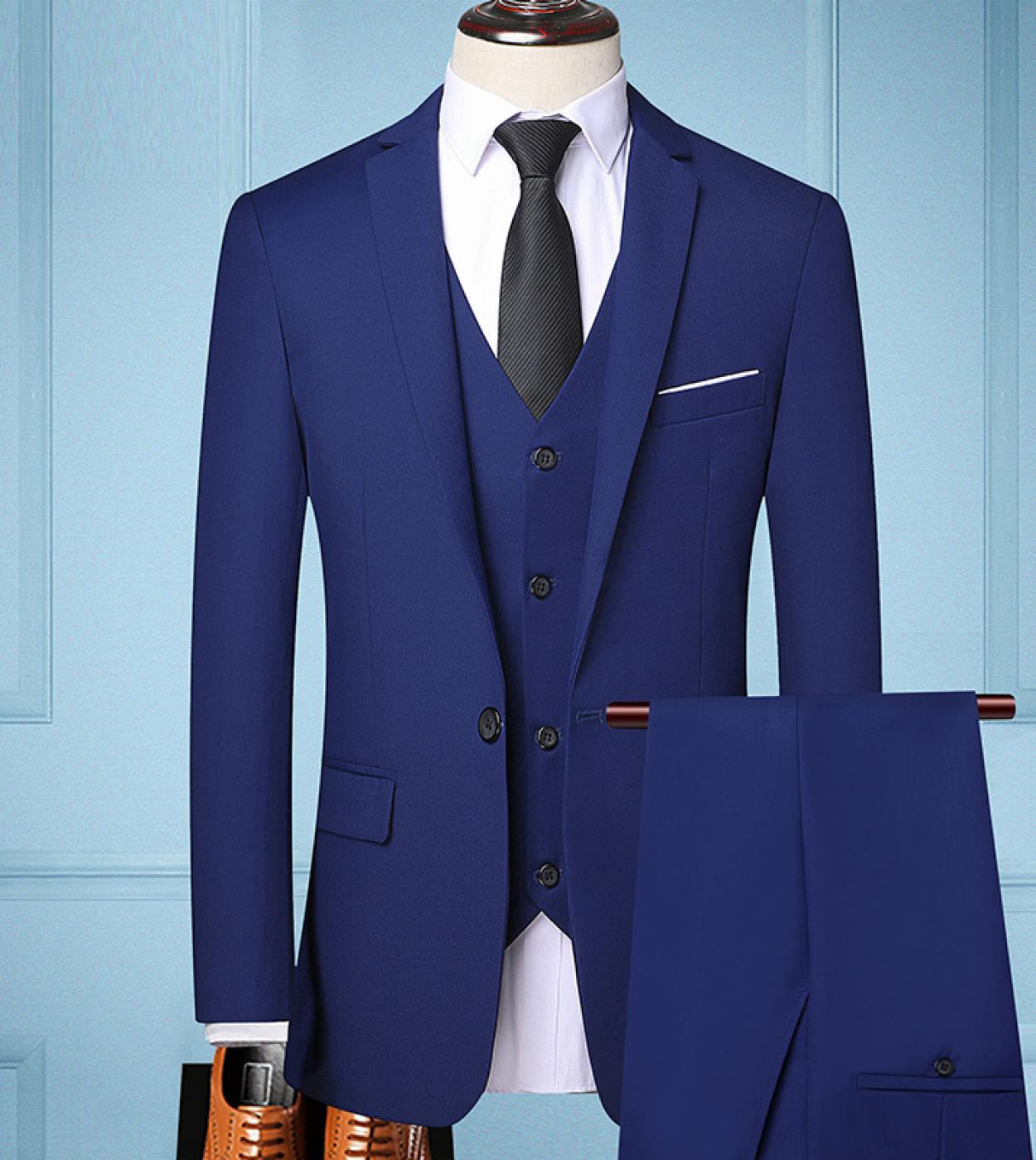 Mens 3-Piece Suit: Formal Solid Color Tuxedo - Navy/Burgundy Blazer, Vest & Pants Set - Wedding Groom Style From Mens Suits & Blazers - Price 51.17