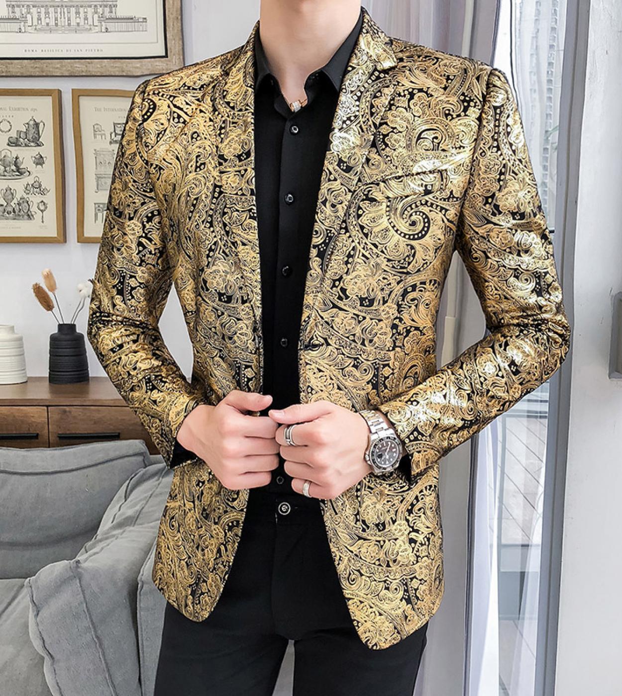 Mens Spring And Autumn Casual Slim Long Sleeved Bronzing Suit Jacket Large Size M 5xl Rear Slit 2 Single Breasted Suits