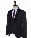 2023 Black Jacquard Bronzing Floral Blazer Men Luxury Brand Single Button Suit Jacket Men Wedding Party Stage Costume Ho