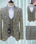 2023 Fashion New Mens Casual Boutique Business Wedding Host Flower Color Suits 3 Pcs Set Dress Blazers Jacket Pants Ves