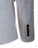 2023 Mens Casual Boutique Business Linen British Blue And Orange Plaid Linen Blazers Jacket Trousers Waistcoat Suit 3 P