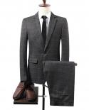 Suits For Men Banquet Business Casual 2 Pieces Set Fashion Jacket Coat Blazer Pants Trousers Dress Wedding Gray Plaid Su