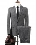 Suits For Men Banquet Business Casual 2 Pieces Set Fashion Jacket Coat Blazer Pants Trousers Dress Wedding Gray Plaid Su