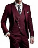 Peak Lapel Slim Men Suits Burgundy Vintage Male Blazer Boutique Custom Fashion Three Pieces jacketpantsvest Trajes D