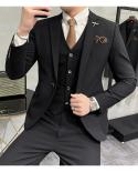 Mens Solid Color Formal Suit Business Slim Suit Groom Wedding Wedding Party Suit Three Piece Set