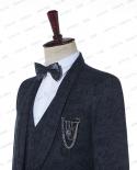 Dark Grey Jacquard Bronzing Floral Blazer Men 2023 Luxury Brand Single Button Suit Jacket Men Wedding Velvet Lapel 3 Pie