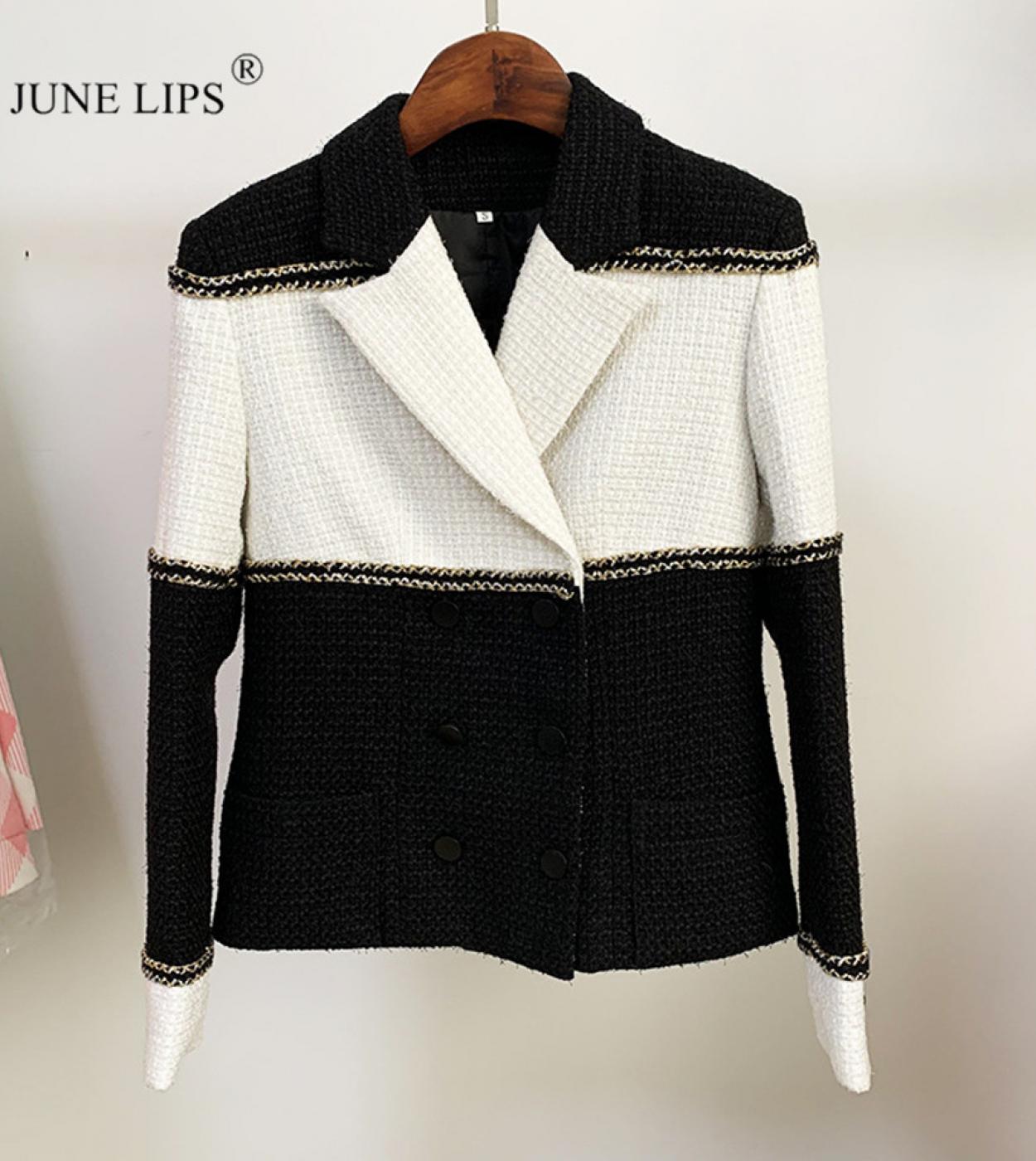 June  Lips The Latest Coat 2022 Autumn And Winter New Small Fragrance Coat Double Breasted Color Matching Wool Jacket Su