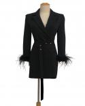Free Shipping   Fall Winter Designer Trench Womens  Black Yellow  Double Breasted Blazers With Belts Feathers  Trench C