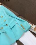 June Lips Women Suit Jacket Fashion Lion Head Metal Buckle Double Breasted Green Fruit Color High Quality Suit Mint O104