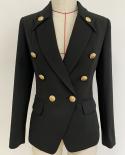 Black Blazers Women Jackets Notched Neck Decoration Double Breasted Gold Buttons Office  Blazer Mujer High Qualityblazer