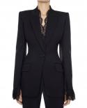 Black White Blazer Women Jacket Female  Autumn Winter New Split Lace Sleeves One Button Blazer High Qualityblazers