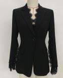 Black White Blazer Women Jacket Female  Autumn Winter New Split Lace Sleeves One Button Blazer High Qualityblazers