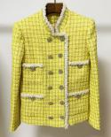 Thick Woolen Tweed Women Jacket  Winter Standup Collar Chaintrimmed Yellow Casual Ladies Coat Jackets Women High Quality