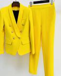 Yellow Blue Pink Red Black Women Pantsuit Business Classic Double Breasted Buttons Nine Blazer Pants Set Two Piece Forma