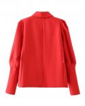 Women Vintage Pockets Jacket Outerwear Tops Female Chic Pleated Loose Puff Sleeves Red Blazer Coatblazers