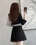 New  Autumn Winter Fake Two Pieces Long Sleeve Plaid Suit Coat Women Patchwork Trend Blazer Dress Loose Outwear Clothing