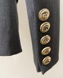High Quality 2023 Newest Designer Jacket Womens Slim Fitting Double Breasted Metal Lion Buttons Shawl Collar Blazerblaz
